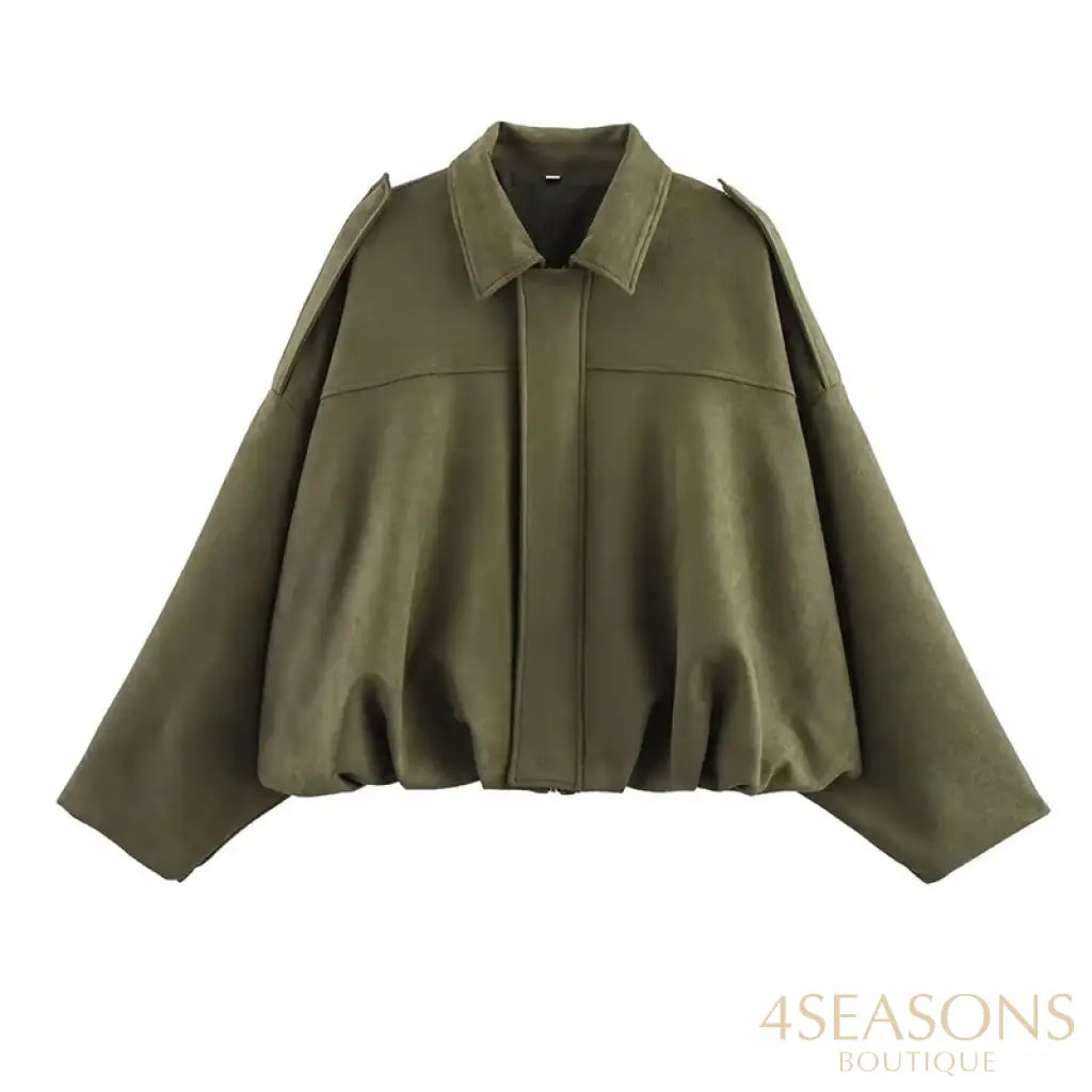 RAFZNB Women’s Bomber Jackets Coats Fashion Turn-down Collar Long Sleeve Loose Coats Vintage Female Outerwear Chic Tops