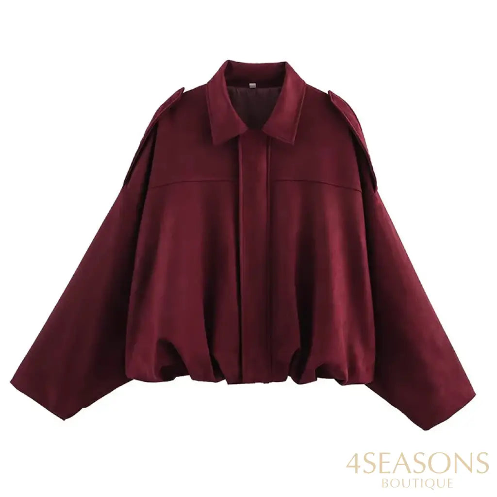 RAFZNB Women’s Bomber Jackets Coats Fashion Turn-down Collar Long Sleeve Loose Coats Vintage Female Outerwear Chic Tops