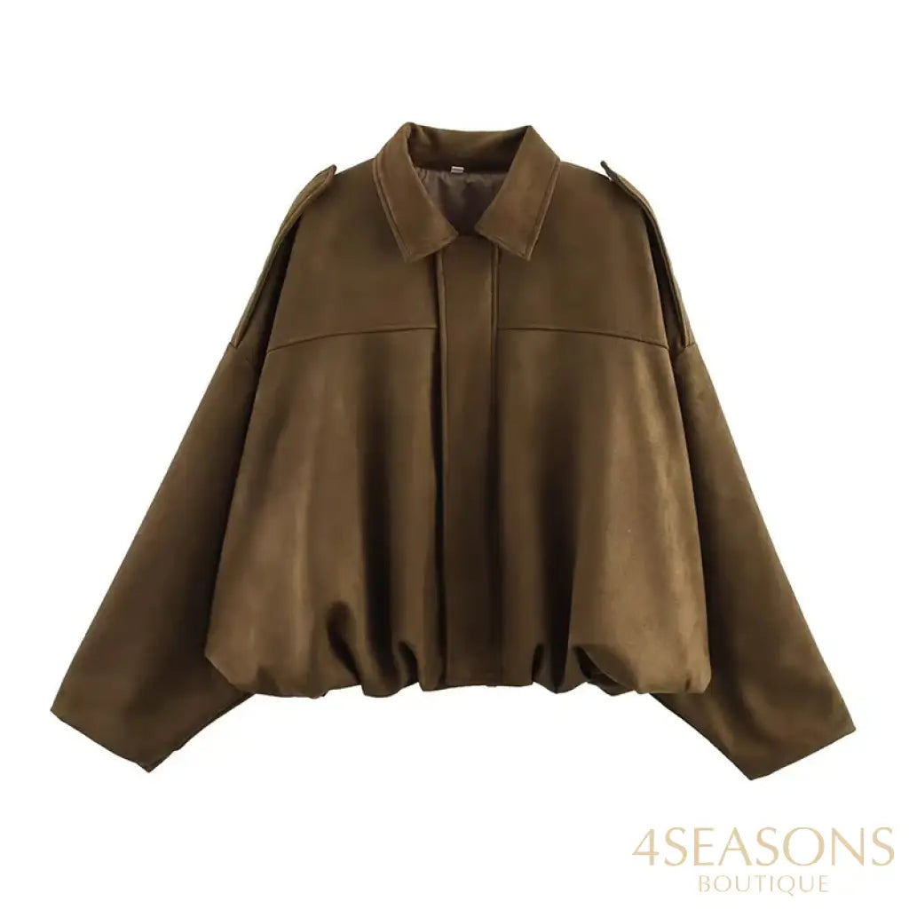 RAFZNB Women’s Bomber Jackets Coats Fashion Turn-down Collar Long Sleeve Loose Coats Vintage Female Outerwear Chic Tops