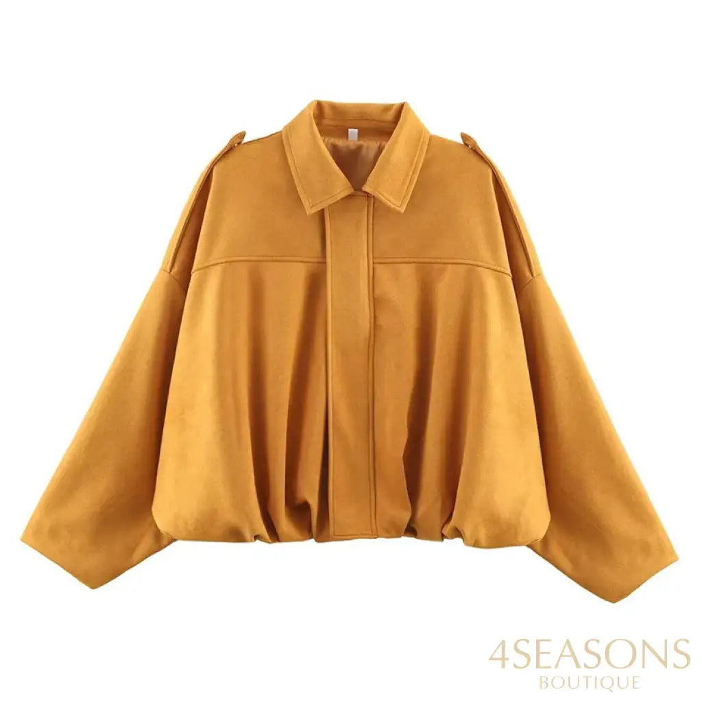 RAFZNB Women’s Bomber Jackets Coats Fashion Turn-down Collar Long Sleeve Loose Coats Vintage Female Outerwear Chic Tops