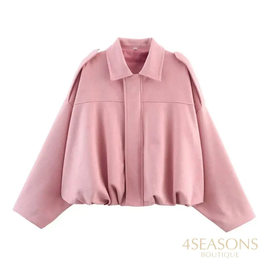 RAFZNB Women’s Bomber Jackets Coats Fashion Turn-down Collar Long Sleeve Loose Coats Vintage Female Outerwear Chic Tops