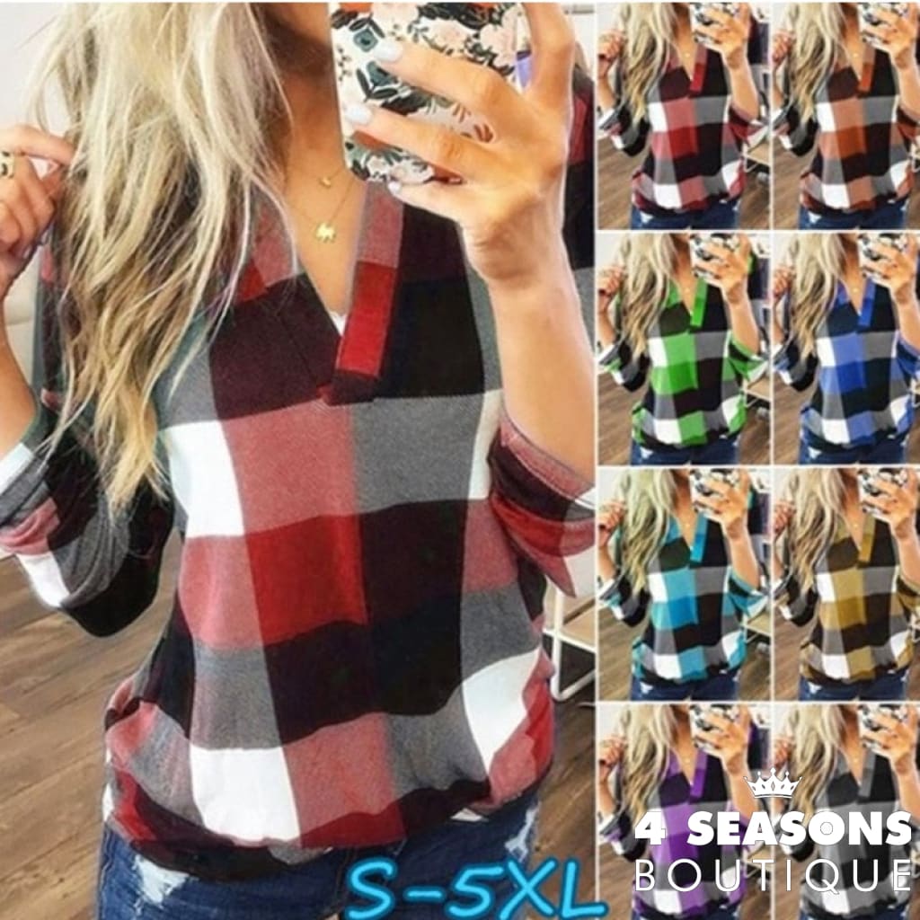 2022 Women Shirts Autumn Casual Plaid Shirt For Tops And Blouses Long Sleeve Red Ladies