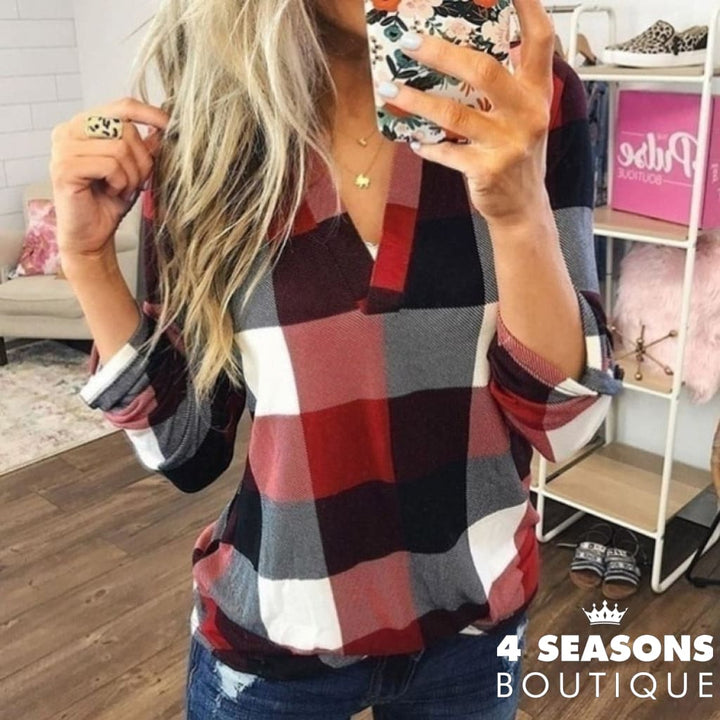 2022 Women Shirts Autumn Casual Plaid Shirt For Tops And Blouses Long Sleeve Red Ladies / S