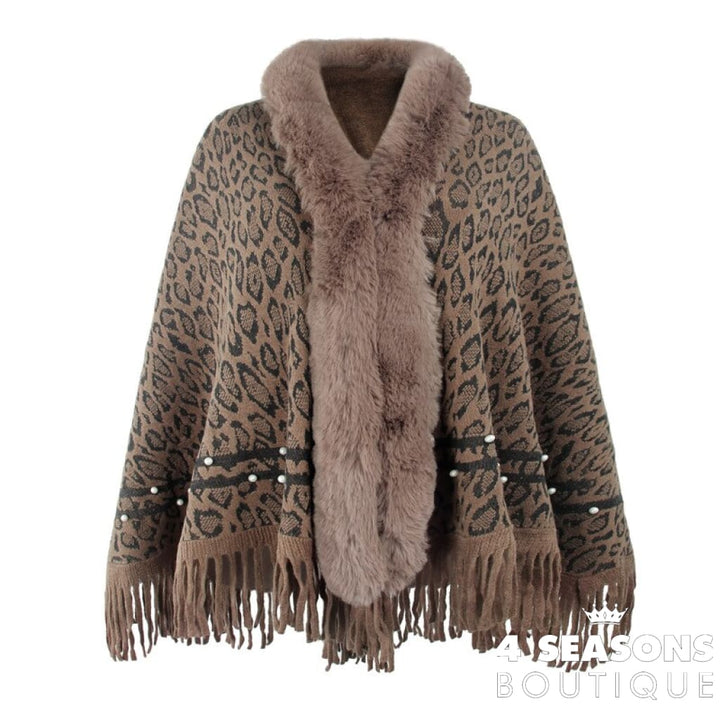 Pullovers Women Sweaters Leopard Grain Collars Tassel Hem Autumn Winters Warm Knitting Scarf Shawl
