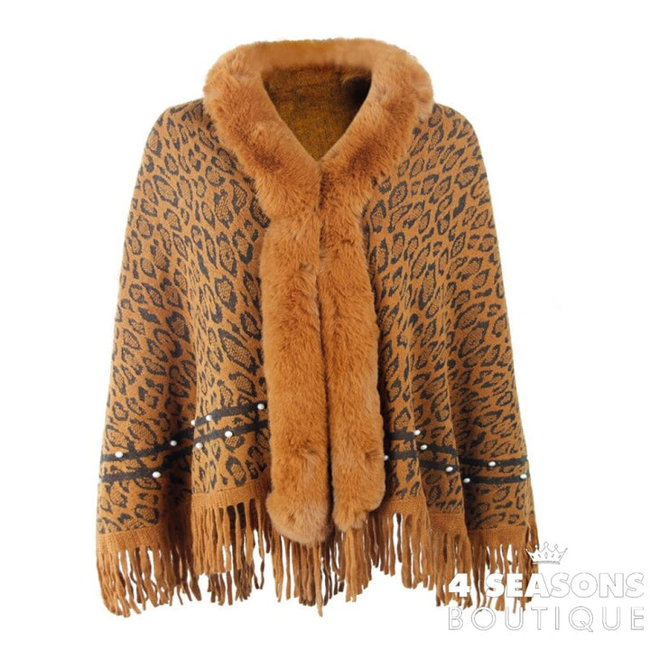 Pullovers Women Sweaters Leopard Grain Collars Tassel Hem Autumn Winters Warm Knitting Scarf Shawl