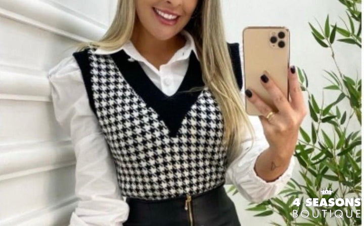 Colete Pied Poule Xadrez Preto Animale - 4 Seasons Boutique