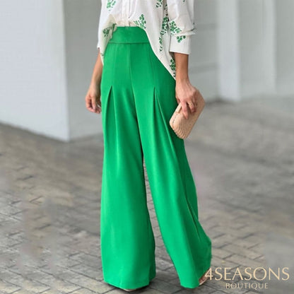 Wefads Women Two Piece Set Long Sleeve Lapel Print Single Row Button Top Loose Wide Legs Casual