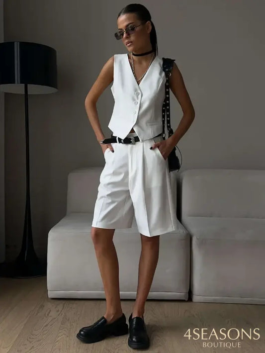 Wolfeel Summer Womem Chic Vest Shorts Suit Two-Piece Set Office Ladies 2 Piece Sets Womens Outfits