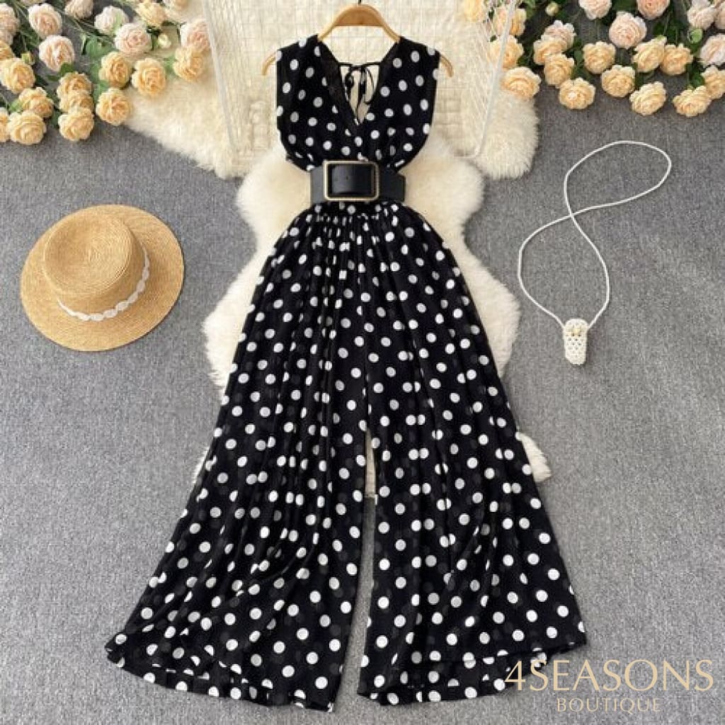 Long Jumpsuit Summer Woman Temperament V-Neck Chiffon Striped Waist New Korean Version Sleeveless