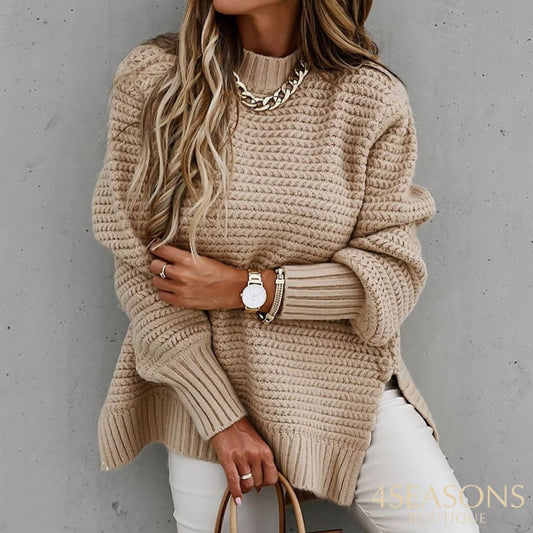 Women's Knitted Sweater Fashion Round Neck Lantern Long-Sleeved Pullover Blouse Ladies Winter