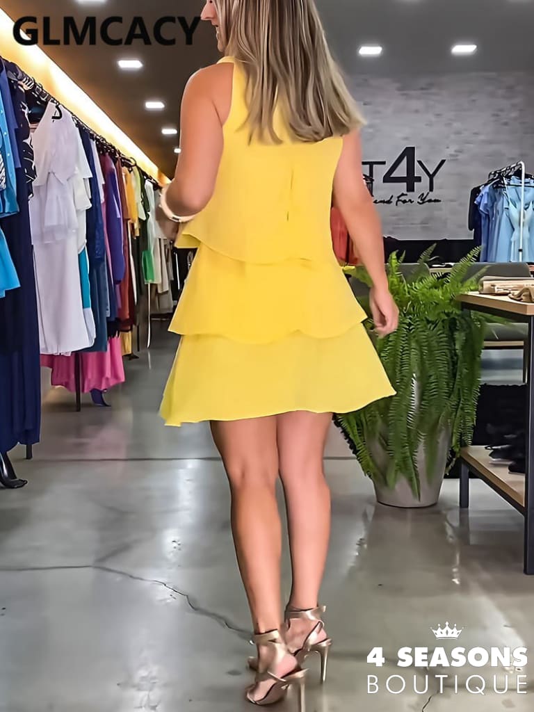 Women Sleeveless Casual Chiffon Mini Dress