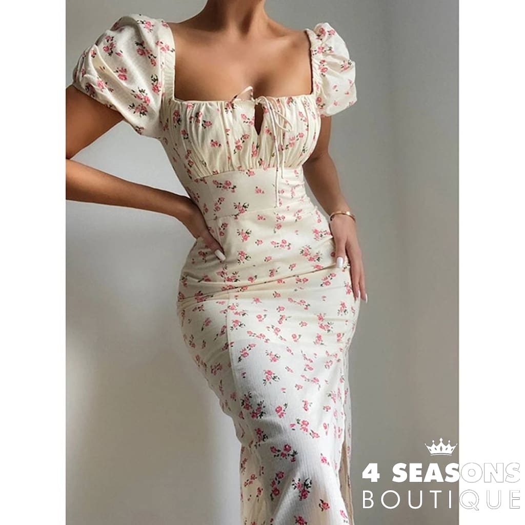 Vintage Solid Button Midi Dress Sexy Party Club Bodycon Strapless High Split Dresses Women Spring