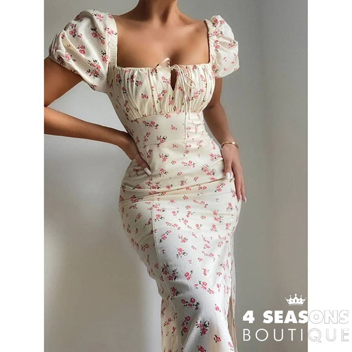 Vintage Solid Button Midi Dress Sexy Party Club Bodycon Strapless High Split Dresses Women Spring