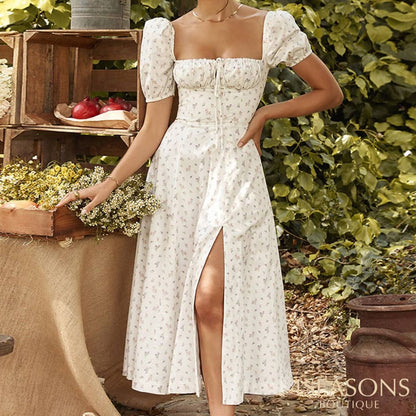 Vintage Solid Button Midi Dress Sexy Party Club Bodycon Strapless High Split Dresses Women Spring