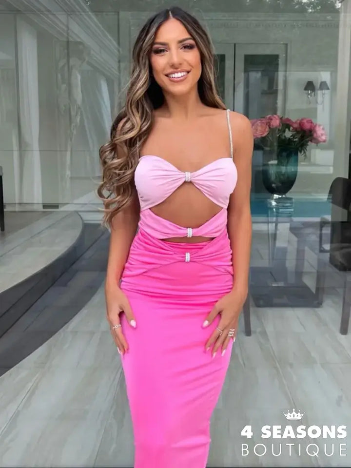 Mozision Elegant Hollow Out Sexy Maxi Dress For Women Robe Spaghetti Strap Sleeveless Long Ladies