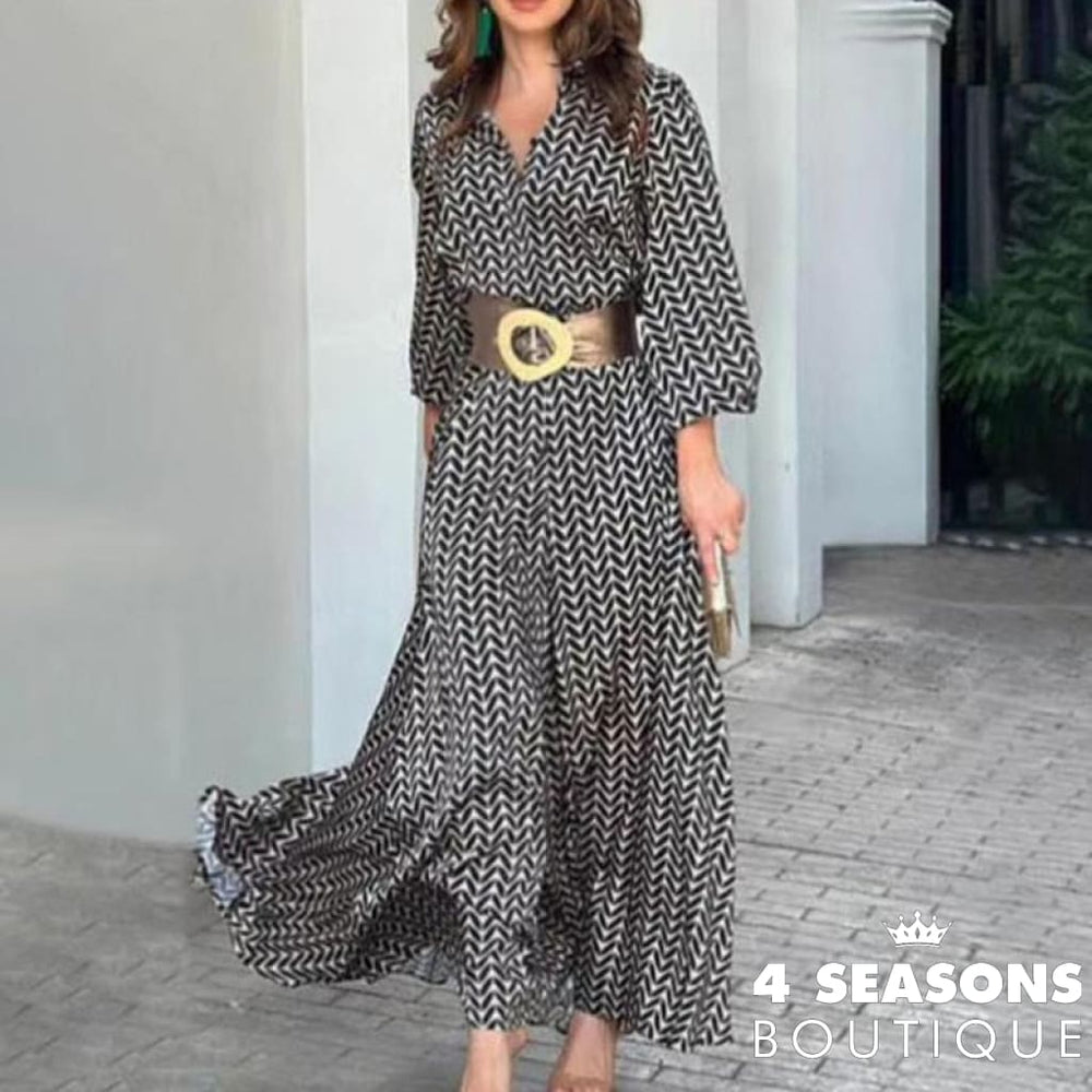 Fashion High Street Bohemian Dress Spring Summer Women Turn-Down Collar Shirt Maxi Casual Print Long
