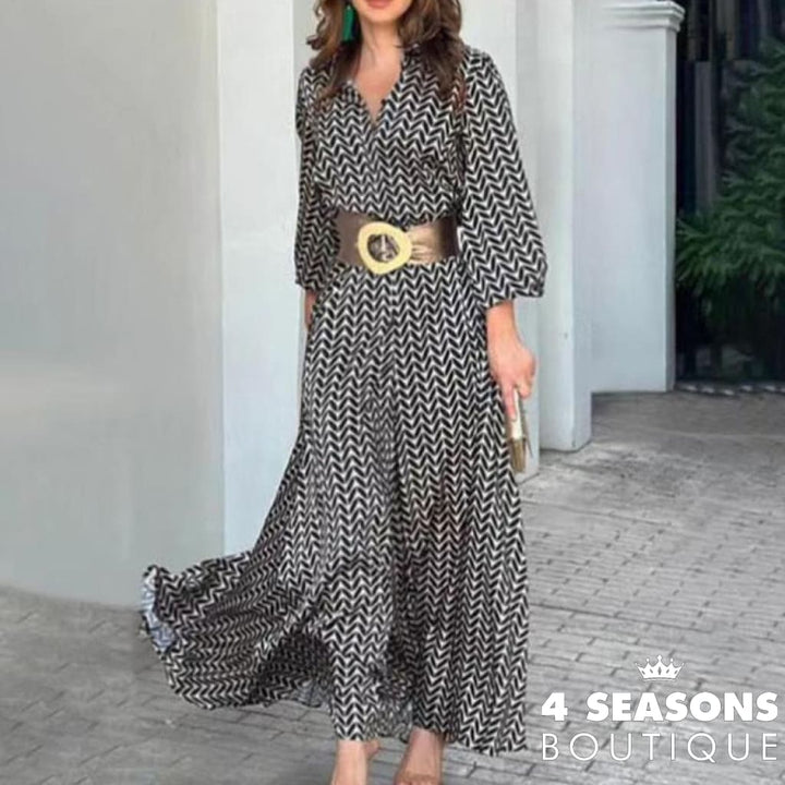Fashion High Street Bohemian Dress Spring Summer Women Turn-Down Collar Shirt Maxi Casual Print Long